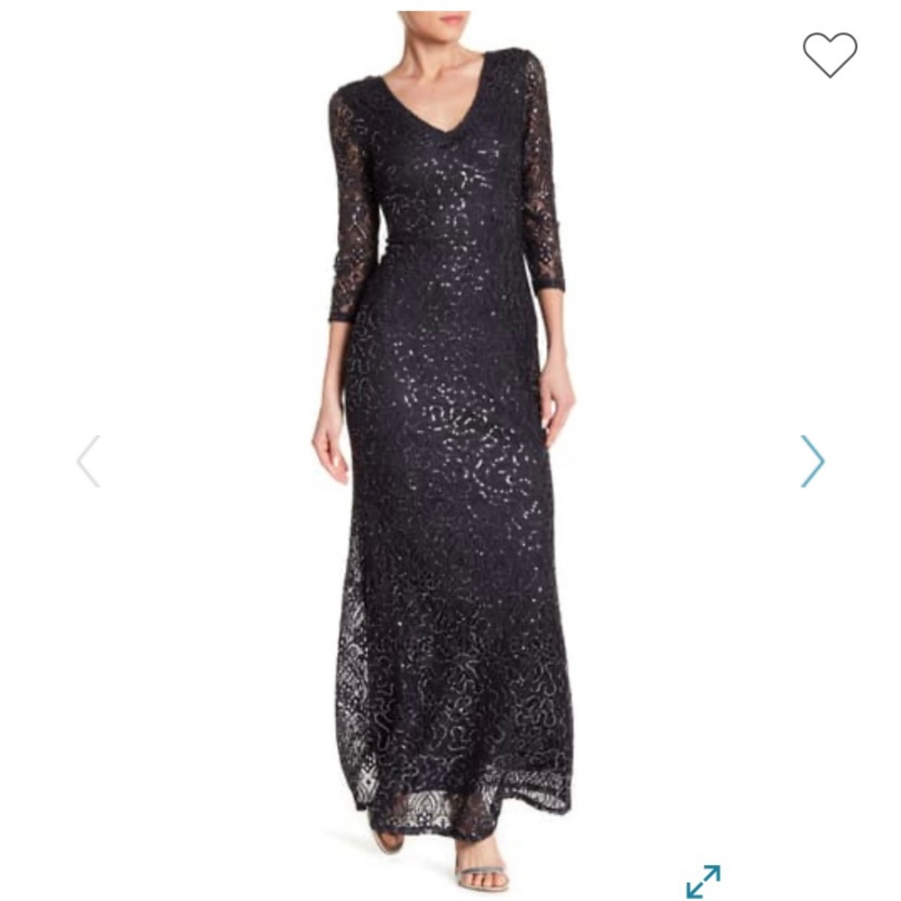 Marina Sequined Lace Gown Black